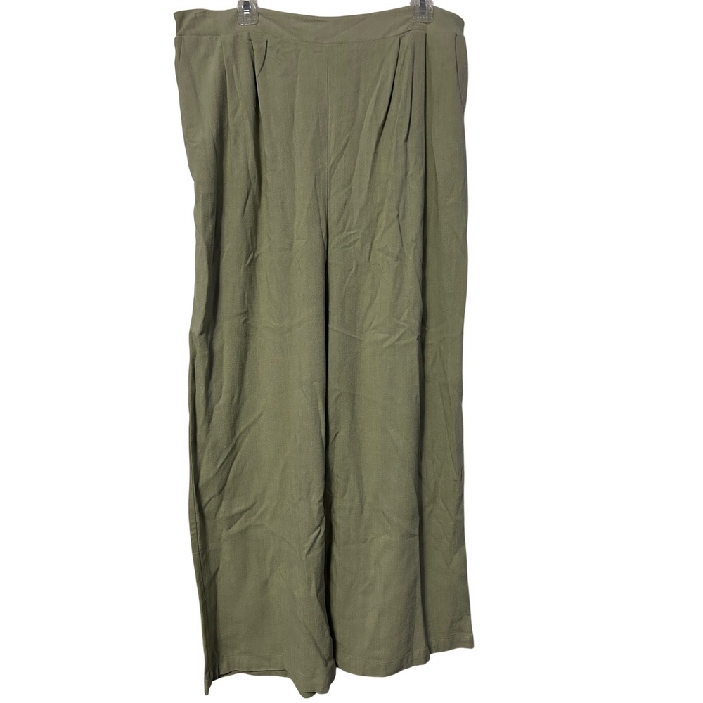 Perch by Blu Pepper Women 2X Light Olive Wide Leg Linen Blend Pants PB4SX1009-B